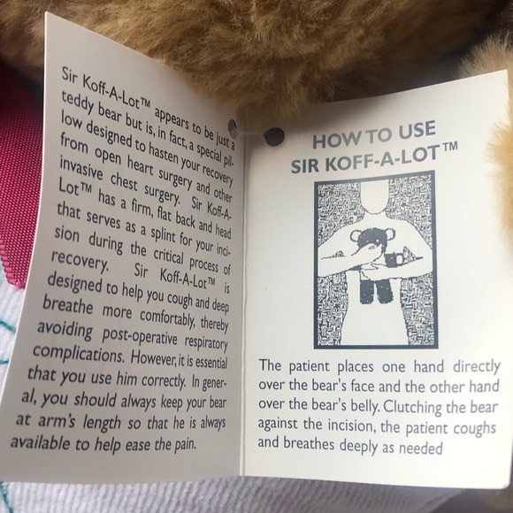 Sir koff-A-Lott Stuffed Bear Useful in Aiding Recovery from Open-heart Surgery - Picture 5 of 7